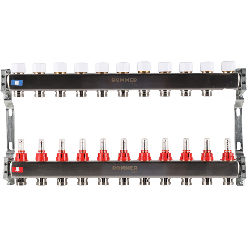 Коллектор из нержавеющей стали с расходомерами ROMMER 11 контуров RMS-1200-000011