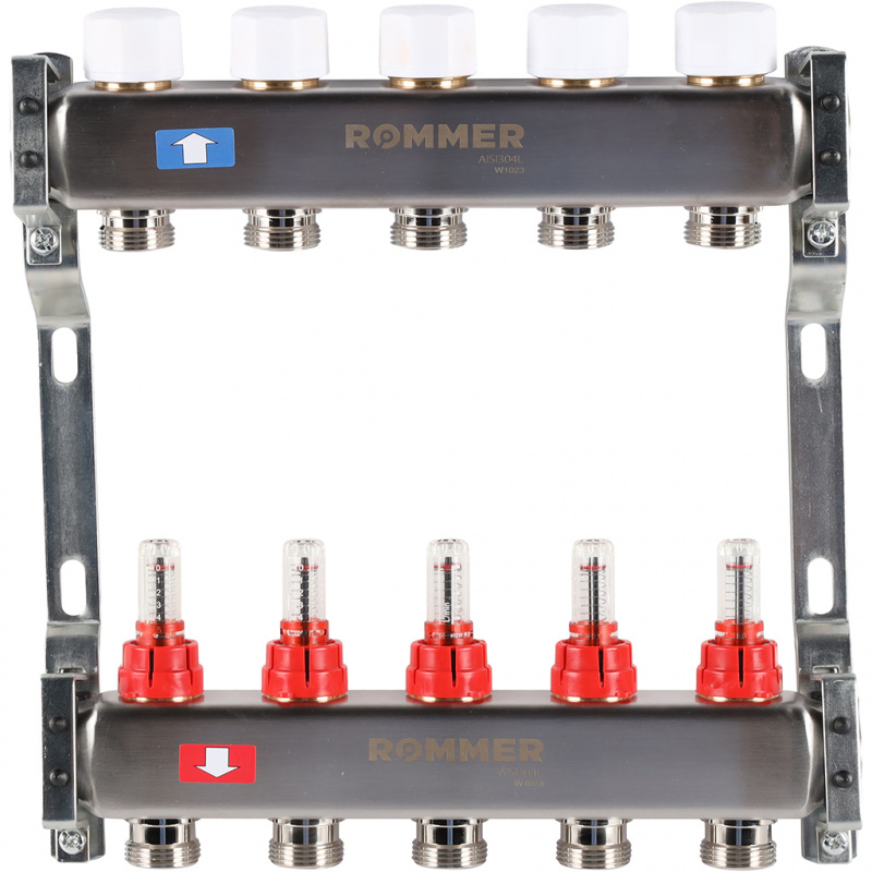 Коллектор из нержавеющей стали с расходомерами ROMMER 5 контуров RMS-1200-000005
