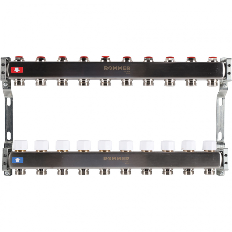 Коллектор из нержавеющей стали без расходомеров ROMMER 10 контуров RMS-3200-000010