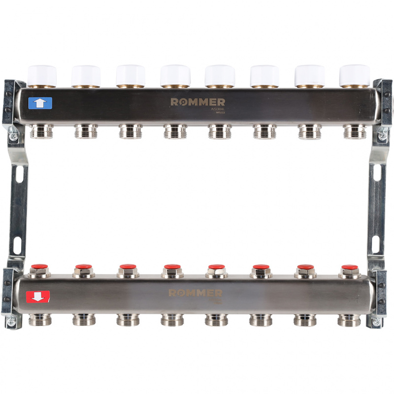 Коллектор из нержавеющей стали без расходомеров ROMMER 8 контуров RMS-3200-000008