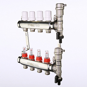 Коллекторная группа из нержавеющей стали с расходомерами Valtec, 1" х евроконус 3/4"
