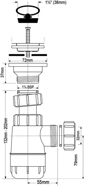 Сифон бутылочный с выпуском McAlpine (1 1/4'x32мм) MRW2L Сифон бутылочный с выпуском McAlpine (1 1/4'x32мм) MRW2L