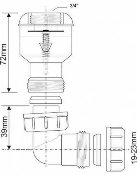 Обратный клапан McALPINE TUNVALVE с отводом на 90° вход 3/4", выход Ø19-23мм Обратный клапан McALPINE TUNVALVE с отводом на 90° вход 3/4", выход Ø19-23мм