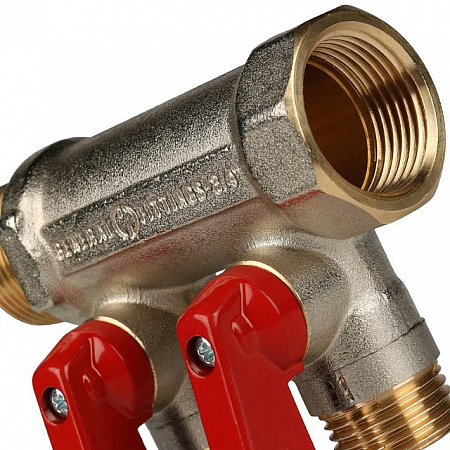 Коллектор с шаровыми кранами STOUT 3/4 , 2 отвода 1/2 (красные ручки) SMB 6200 341202