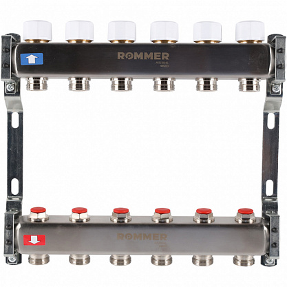 Коллектор из нержавеющей стали без расходомеров ROMMER 6 контуров RMS-3200-000006