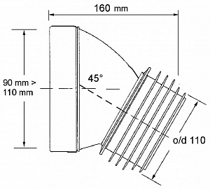 Фановая труба McAlpine (L160мм) под углом 45° MRWC16