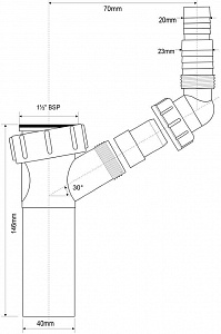 Вставка  под углом для слива быт. техники 1 1/2"х40мм McALPINE TEE3