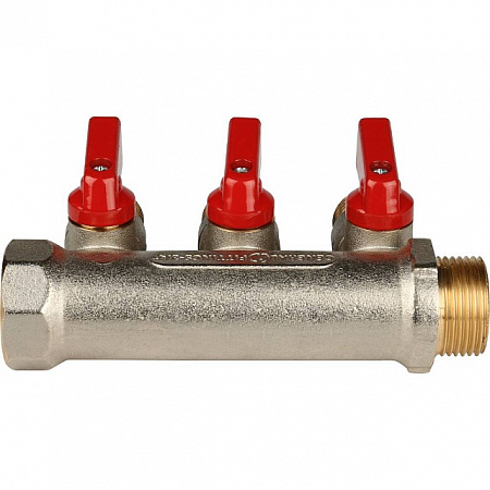 Коллектор с шаровыми кранами STOUT 3/4 , 3 отвода 1/2 (красные ручки) SMB 6200 341203