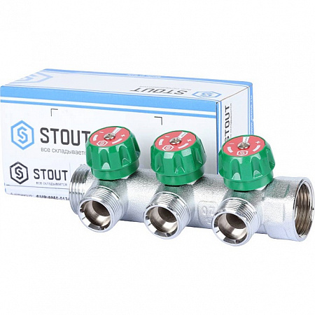 Коллектор регулирующий STOUT 1 , 3 отвода 3/4 ЕК SMB-6850-013403