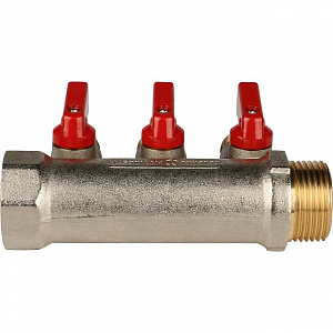 Коллектор с шаровыми кранами 1, 3 отвода 1/2 (красные ручки) SMB 6200 011203
