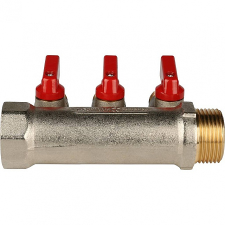 Коллектор с шаровыми кранами 1, 3 отвода 1/2 (красные ручки) SMB 6200 011203