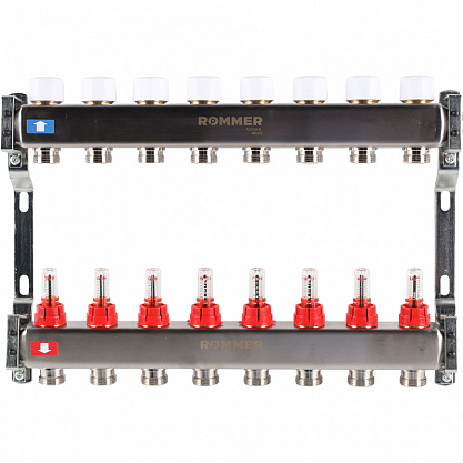 Коллектор из нержавеющей стали с расходомерами ROMMER 8 контуров RMS-1200-000008
