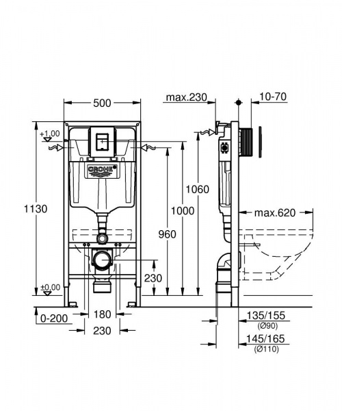 Инсталляция Grohe Rapid SL 38811KF0 клавиша черная Инсталляция Grohe Rapid SL 38811KF0 клавиша черная