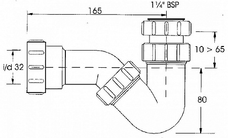 Сифон трубный Р/S-образный (1 1/4"х32мм) без выпуска McAlpine MRBD2