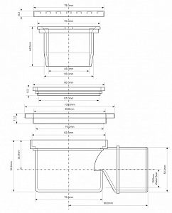 Трап напольный ф50 10х10 горизонтальный McAlpine MRFG4