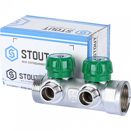 Коллектор регулирующий STOUT 1, 2 отвода 1/2 плоское уплотнение SMB-6849-011202