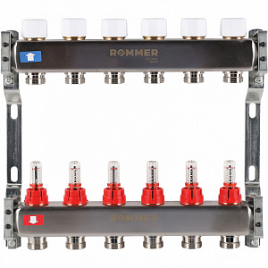 Коллектор из нержавеющей стали с расходомерами ROMMER RMS-1200 6 контуров 000006