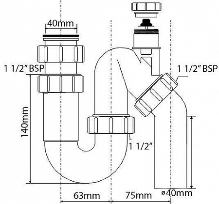 Сифон P/S-образный с выпуском вент.клапаном McAlpine (1 1/2'x40мм) MRSK12V
