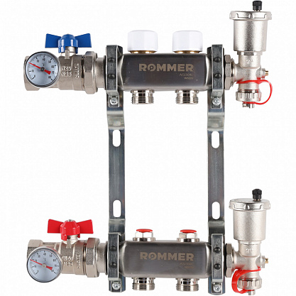 Коллектор из нержавеющей стали в сборе без расходомеров ROMMER RMS-3210 2 контура  000002