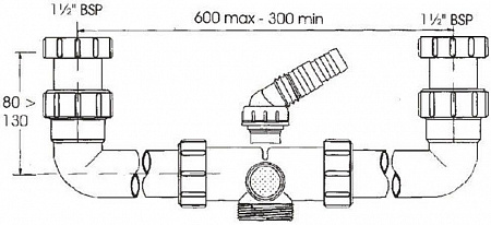 Система отводных труб двой. вход/вых. 11/2 (регул.) с нос. McAlpine CDBAWM