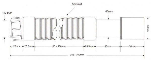 Труба гофрированная раздвижная  (L255-300мм) 1 1/4"г - 40/50 McAlpine MRMF103S Труба гофрированная раздвижная  (L255-300мм) 1 1/4"г - 40/50 McAlpine MRMF103S