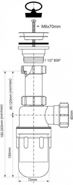 Сифон бутылочный хром. с выпуском McAlpine (1 1/2"х40мм) MRSK13R-CP Сифон бутылочный хром. с выпуском McAlpine (1 1/2"х40мм) MRSK13R-CP