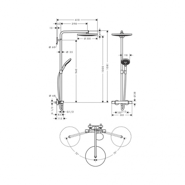 Душевая система Hansgrohe Raindance Select S Showerpipe 300 2jet с термостатом 27133000