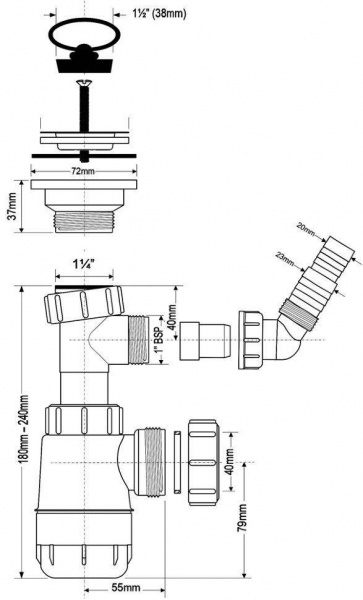 Сифон бутылочный с отводом (1 1/4'x32мм) McAlpine MRW240WM Сифон бутылочный с отводом (1 1/4'x32мм) McAlpine MRW240WM