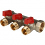 Коллектор с шаровыми кранами STOUT 3/4 , 3 отвода 1/2 (красные ручки) SMB 6200 341203