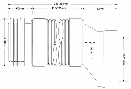 Гофра для унитаза со смещением 40мм (L253-338мм)  McAlpine  MRWC-F5R
