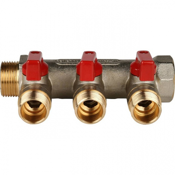 Коллектор с шаровыми кранами STOUT 3/4 , 3 отвода 1/2 (красные ручки) SMB 6200 341203 Коллектор с шаровыми кранами STOUT 3/4 , 3 отвода 1/2 (красные ручки) SMB 6200 341203