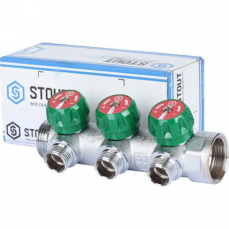 Коллектор регулирующий STOUT 1, 3 отвода 1/2 плоское уплотнение SMB-6849-011203
