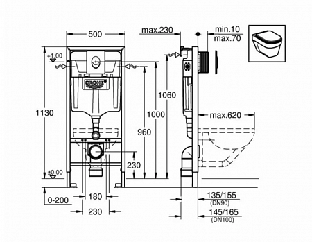 Инсталляция Grohe Rapid SL круглая белая кнопка 38722001