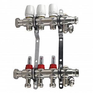 Коллекторная группа 1" с расходомером для теплого пола Millennium 3 выхода KGTP1103