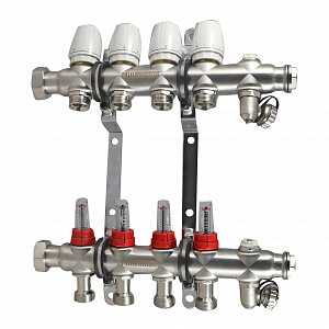 Коллекторная группа 1" с расходомером для теплого пола Millennium 4 выхода KGTP1104