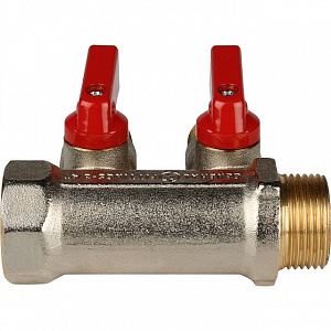 Коллектор с шаровыми кранами STOUT 3/4 , 2 отвода 1/2 (красные ручки) SMB 6200 341202