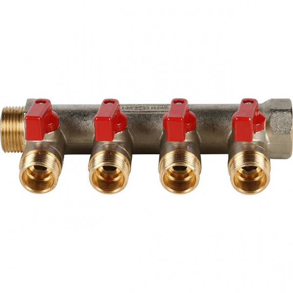Коллектор с шаровыми кранами STOUT 3/4 , 4 отвода 1/2 (красные ручки) SMB 6200 341204 Коллектор с шаровыми кранами STOUT 3/4 , 4 отвода 1/2 (красные ручки) SMB 6200 341204
