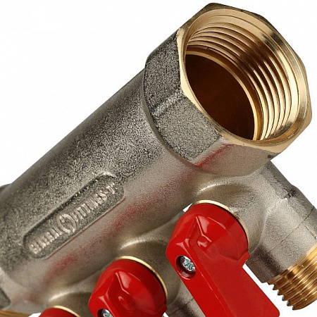 Коллектор с шаровыми кранами 1, 3 отвода 1/2 (красные ручки) SMB 6200 011203