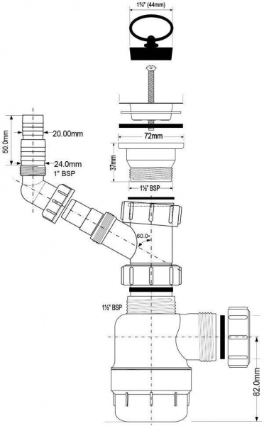 Сифон бутылочный с отводом (1 1/2'x40мм) McAlpine MRSK3 Сифон бутылочный с отводом (1 1/2'x40мм) McAlpine MRSK3