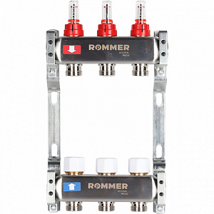 Коллектор из нержавеющей стали с расходомерами ROMMER RMS-1200 3 контура 000003