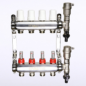 Коллекторная группа из нержавеющей стали с расходомерами Valtec, 1" х евроконус 3/4"