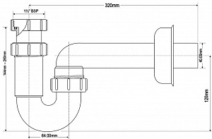 Сифон трубный Р-образный (1 1/2"х40мм) без выпуска McAlpine MRSK14