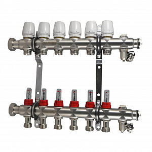 Коллекторная группа 1" с расходомером для теплого пола Millennium 6 выходов KGTP1106