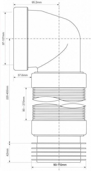 Гофра для унитаза под углом 90° Ø90-110 McALPINE WC-F11R Гофра для унитаза под углом 90° Ø90-110 McALPINE WC-F11R
