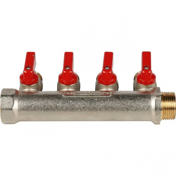 Коллектор с шаровыми кранами STOUT 3/4 , 4 отвода 1/2 (красные ручки) SMB 6200 341204 Коллектор с шаровыми кранами STOUT 3/4 , 4 отвода 1/2 (красные ручки) SMB 6200 341204
