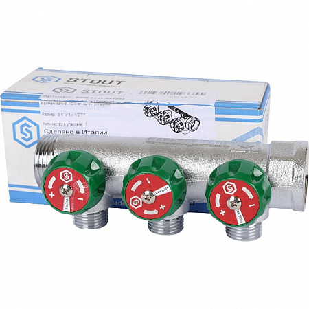Коллектор регулирующий STOUT 3/4, 3 отвода 1/2 плоское уплотнение SMB-6849-341203