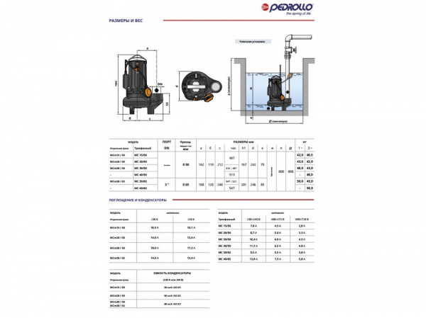 Насос фекальный Pedrollo MCm 30/50 New 48SGM9853A1