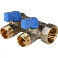 Коллектор с шаровыми кранами STOUT 3/4 , 2 отвода 1/2 (синие ручки) SMB 6201 341202