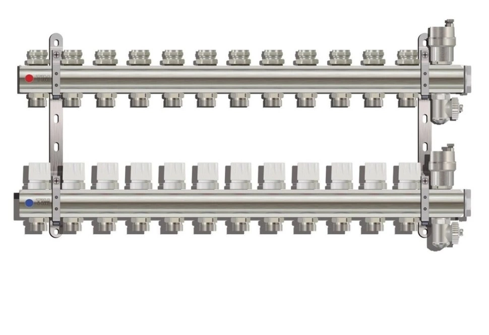 Коллектор для отопления с автоматическим воздухоотводчиком и сливным краном 12 контуров TIM KB012