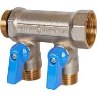 Коллектор с шаровыми кранами STOUT 3/4 , 2 отвода 1/2 (синие ручки) SMB 6211 341202